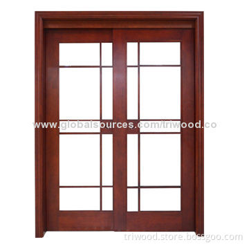 French Door with Solid Hardwood Frame and Eco-friendly Stain, Varnish